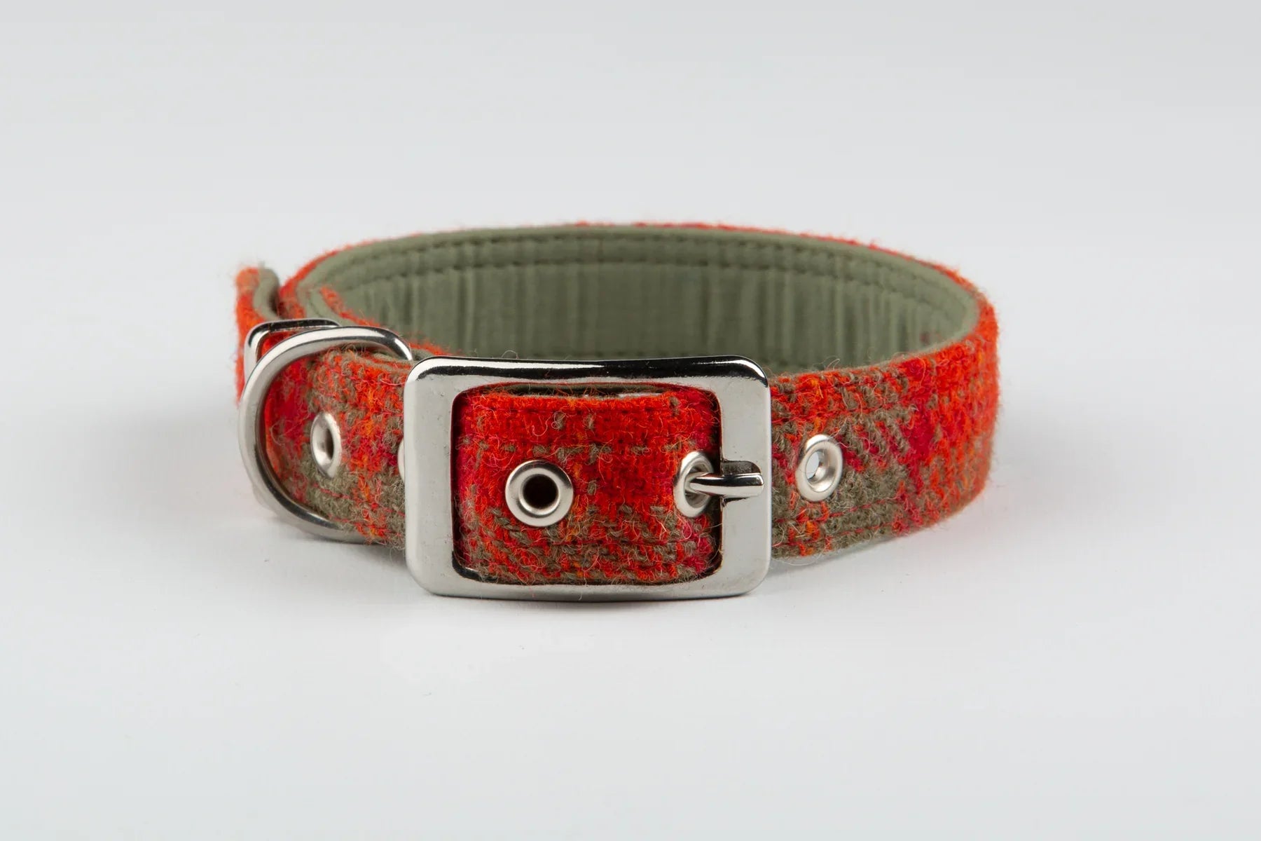 Harris tweed Dog Collar Orange & Olive