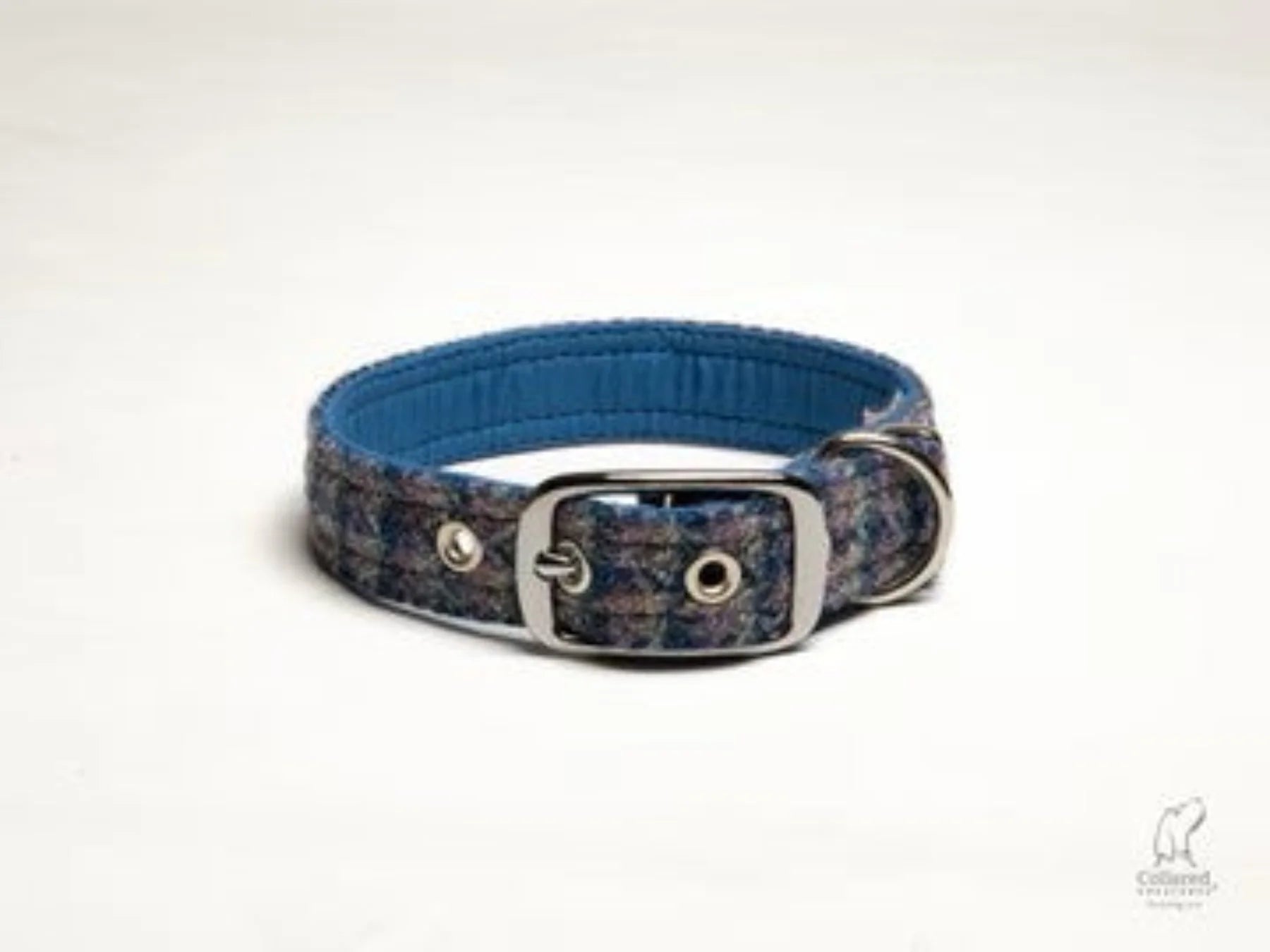 Harris Tweed Lilac and blue small check buckle dog collar