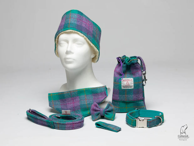Harris Tweed teal and lilac check collection