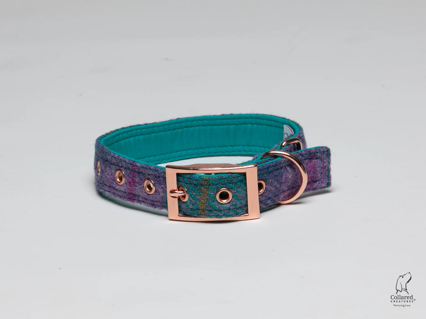 Harris Tweed Lilac & Teal Check Buckle Dog Collar