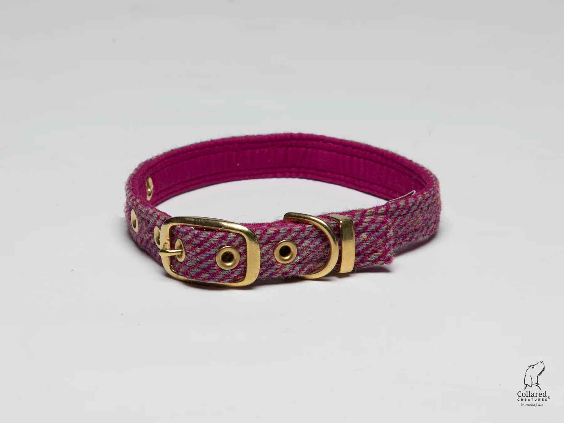 Harris Tweed Raspberry Ripple Herringbone Buckle Dog Collar