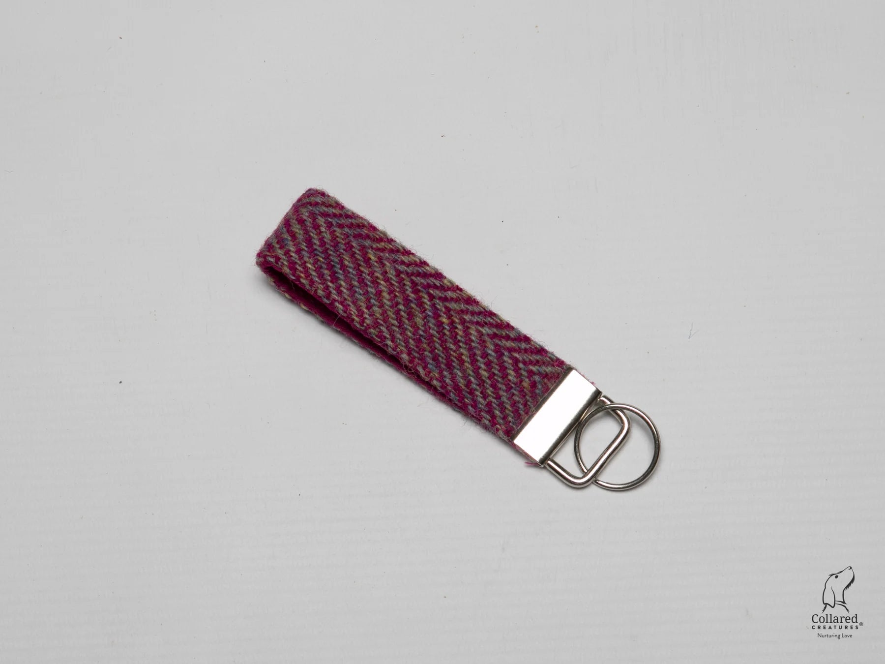 Harris Tweed Raspberry Ripple Herringbone Keyring