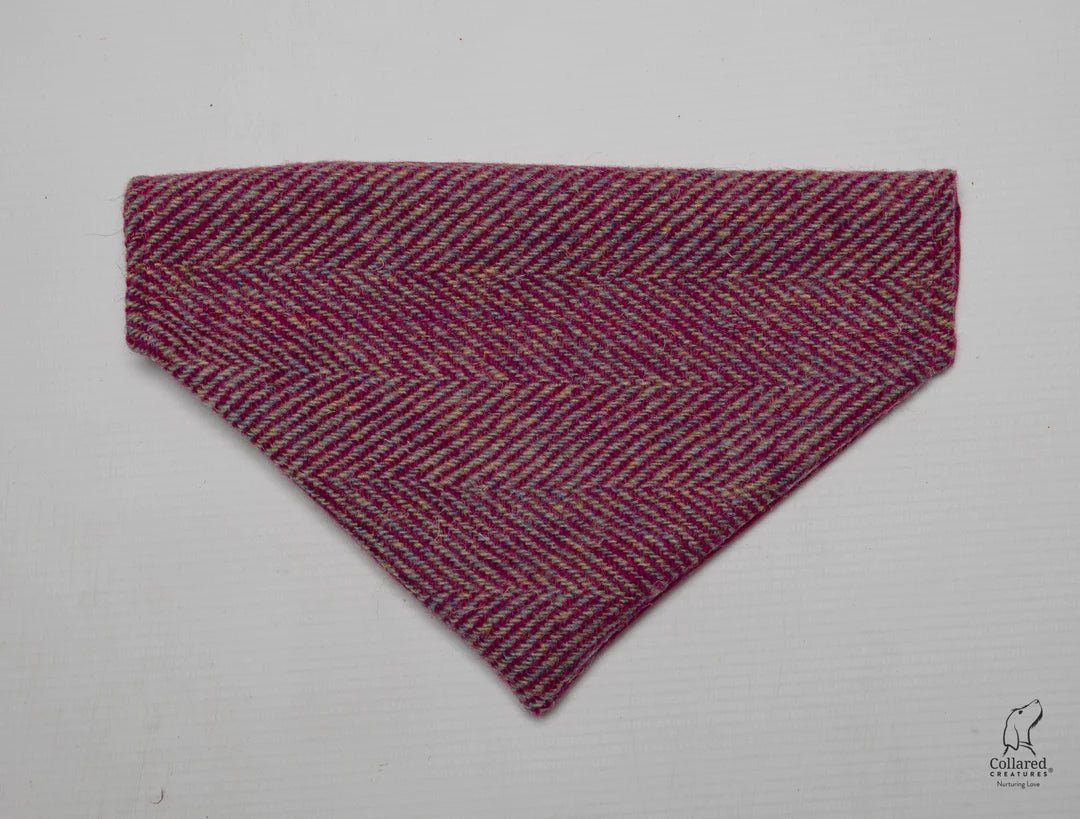 Harris Tweed Raspberry Ripple Herringbone Dog Collar Bandana