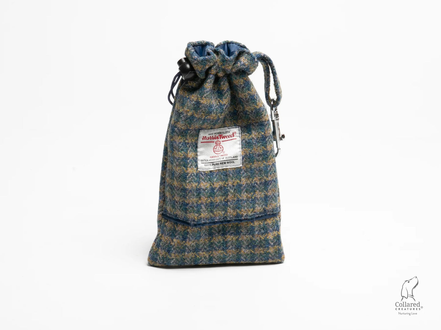 Harris Tweed Yellow and Blue small check dog treat bag