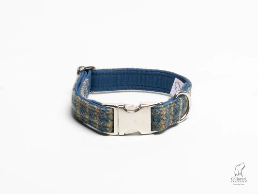 Harris Tweed Yellow & Blue Small Check Clasp Dog Collar