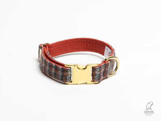 Harris Tweed blue Orange and grey big dog collar