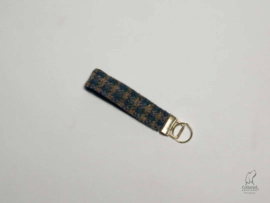 Harris Tweed Yellow & Blue Small Check Keyring