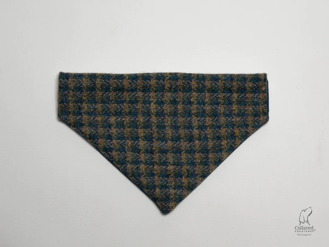 Harris Tweed Yellow & Blue Dog collar bandana