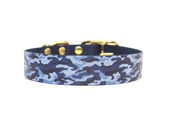Waterproof blue camouflage dog collar