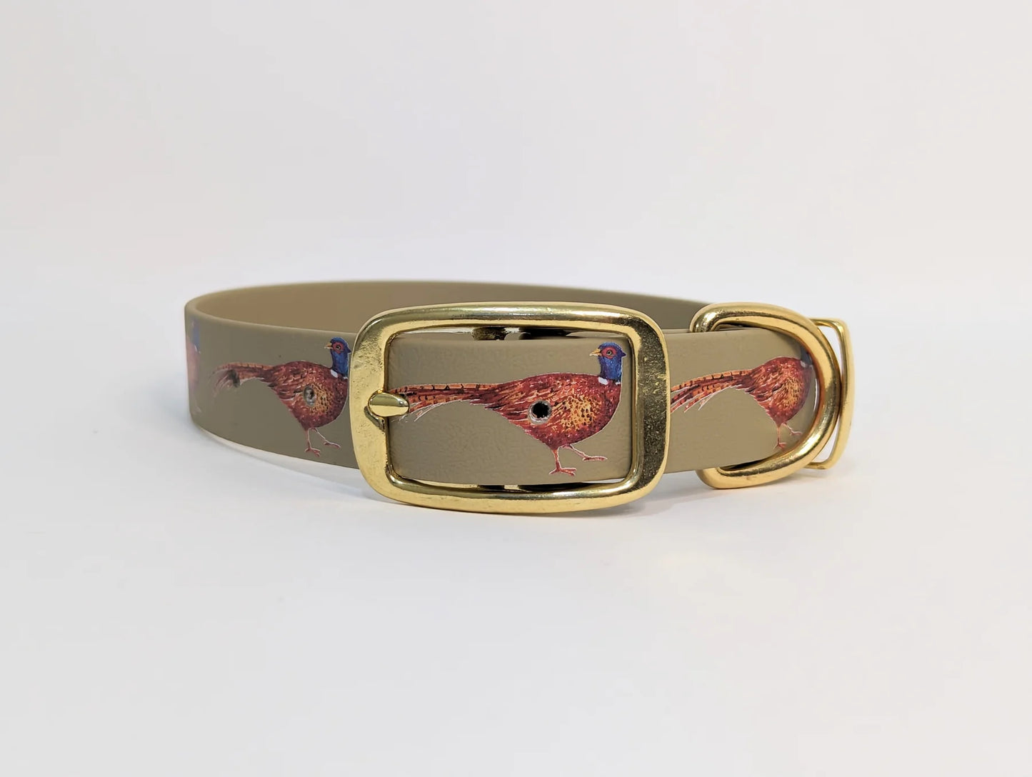 Pheasant printed beige dog collar