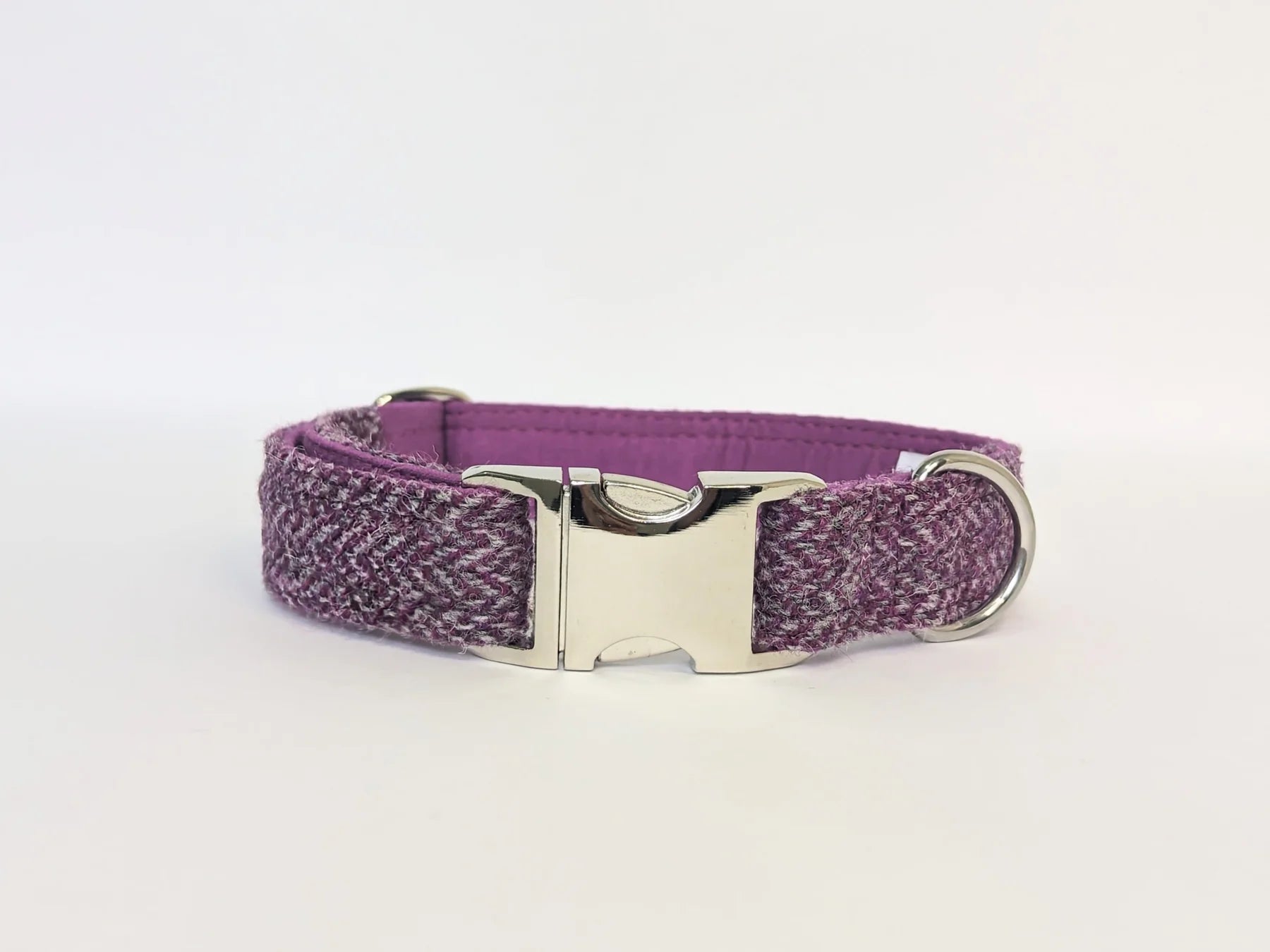 Harris Tweed Magenta & Grey herringbone clasp dog collar