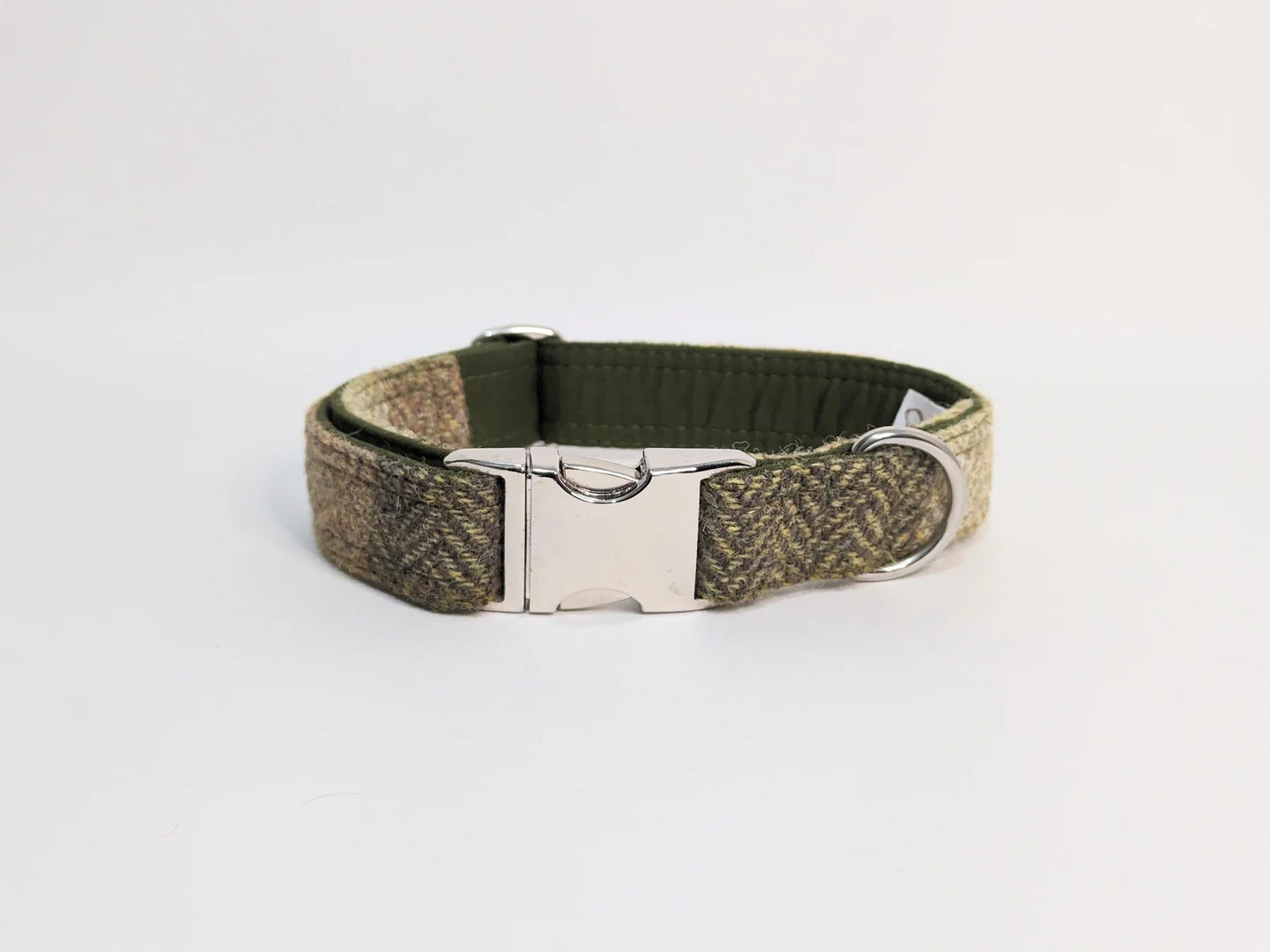 Harris Tweed Green Block Herringbone Dog Collar 