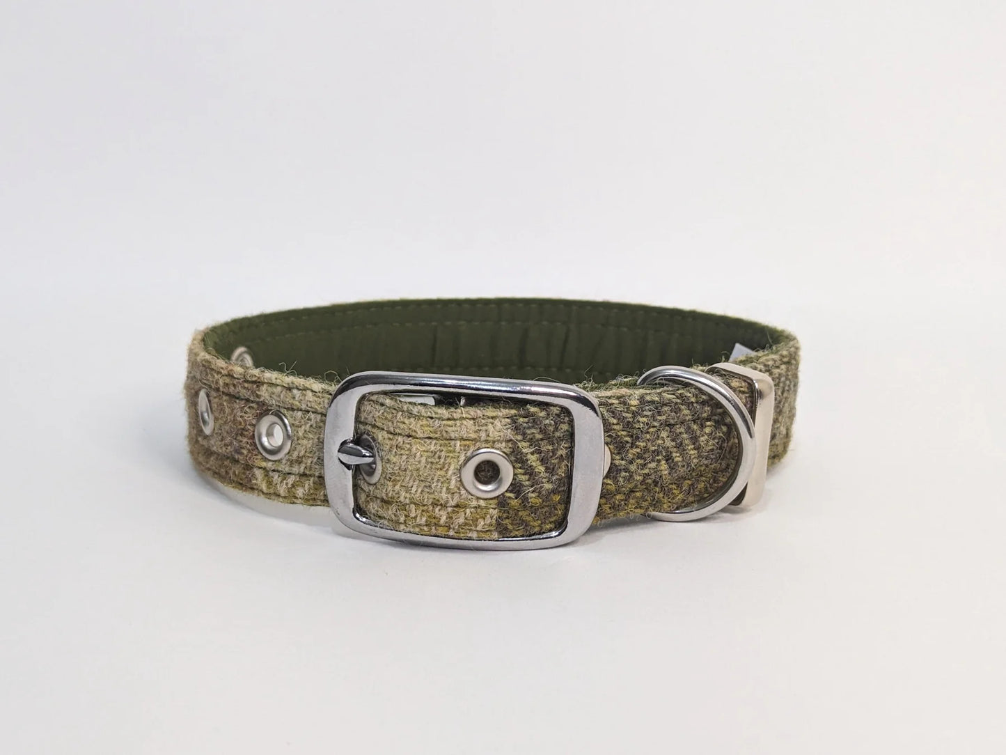 Harris Tweed Green Block Herringbone BuckleCollar