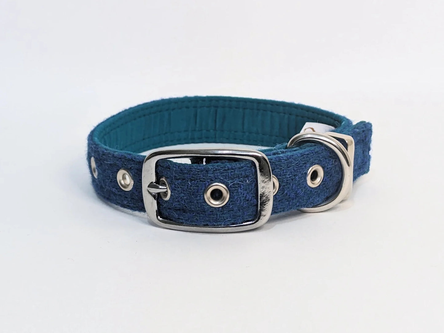 Harris Tweed Teal Herringbone Buckle Dog Collar