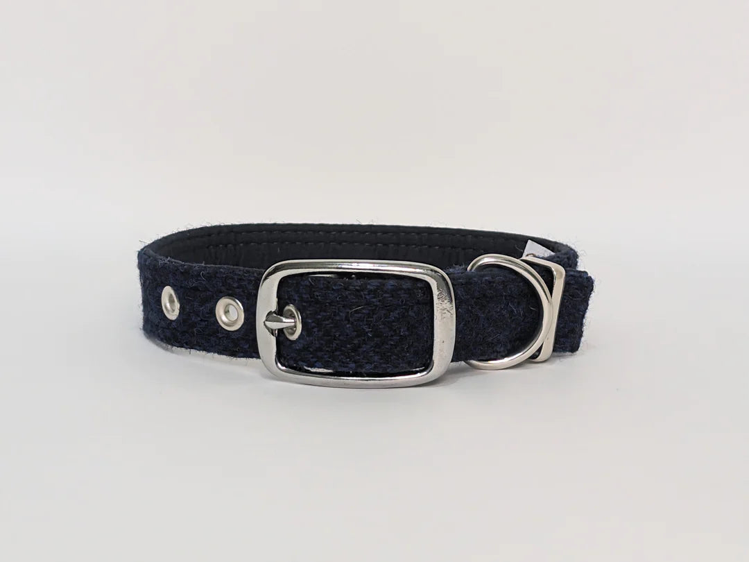 Harris Tweed Midnight Blue Herringbone Buckle Collar