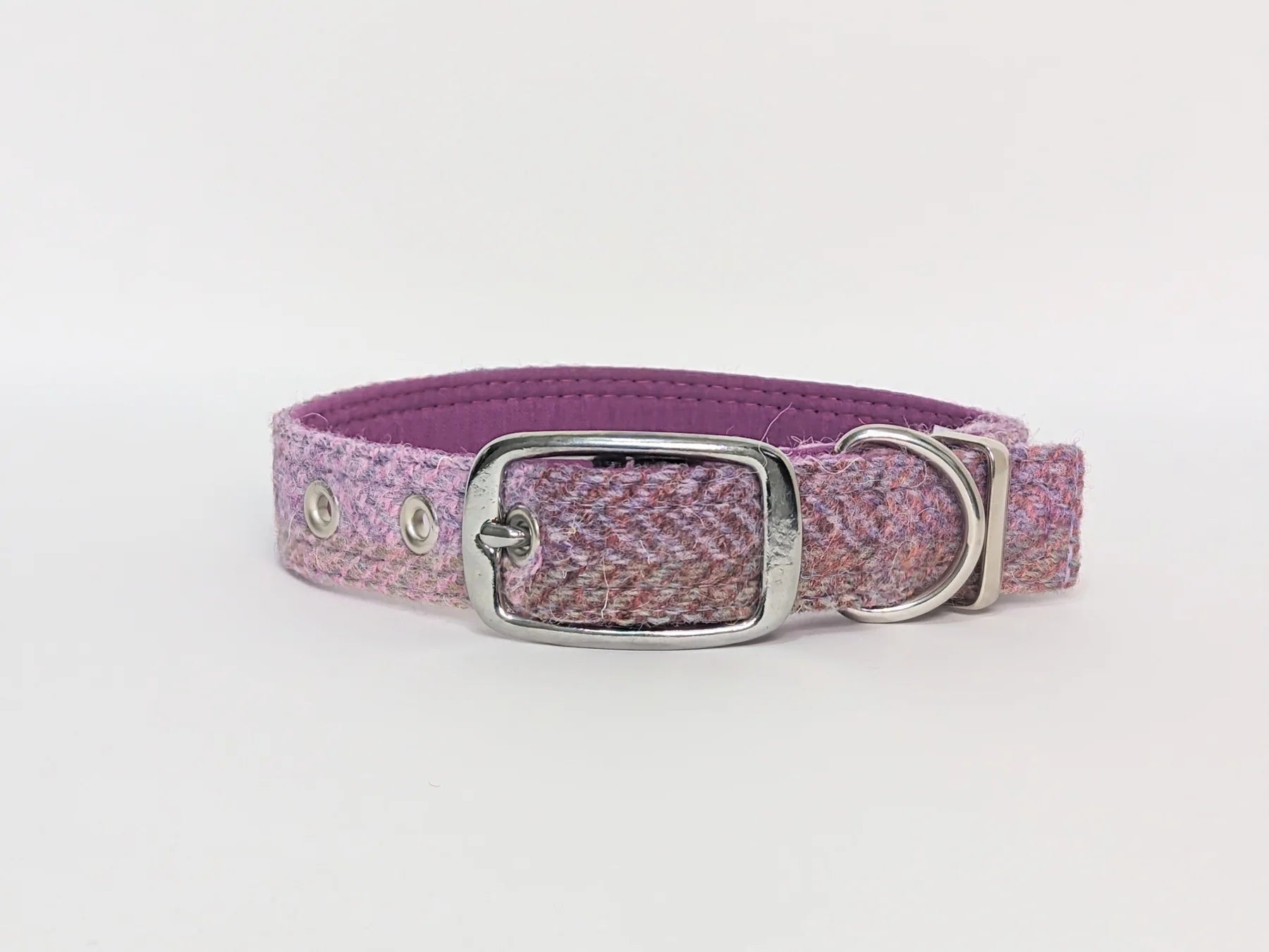 Harris Tweed Pretty Pink Block Herringbone Dog Collar with Buckle