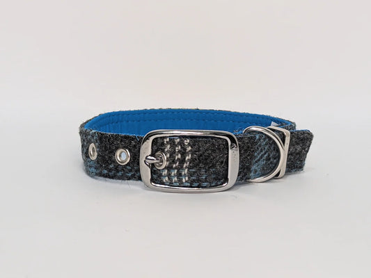 Harris Tweed Blue and grey Check buckle collar