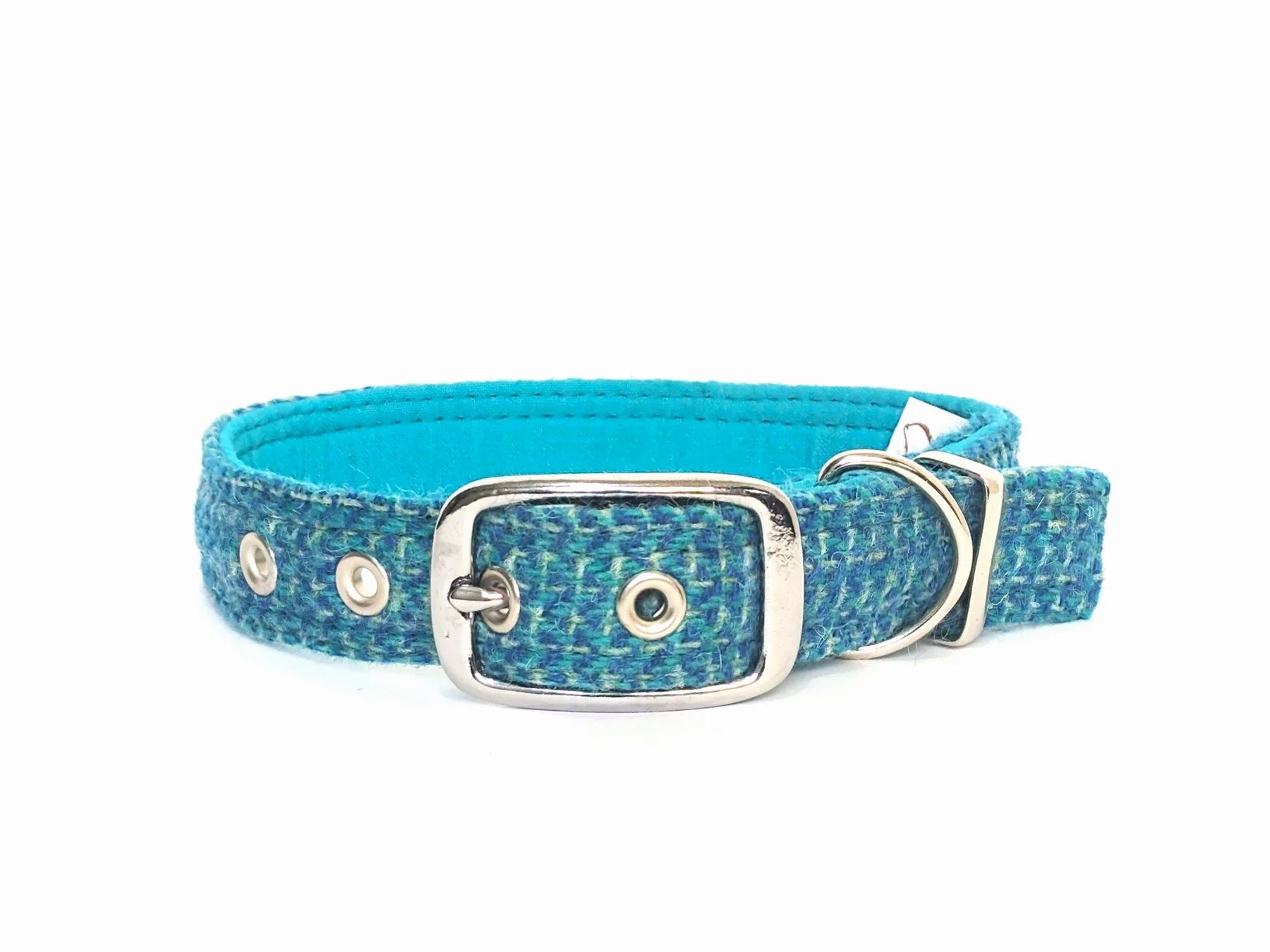 Harris Tweed Turquoise Fleck Buckle Dog Collar