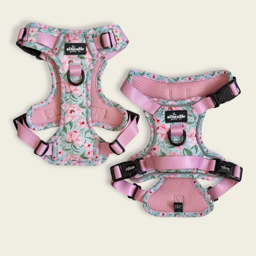Adorable Pooch Peony Petals Hike & Go Lite Dog Harness – with AirTag Pocket, No Pull, Adjustable