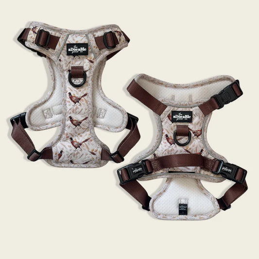 Adorable Pooch Farmland Pheasant Dog Harness – AirTag Pocket, No Pull, Adjustable Hiking Harness