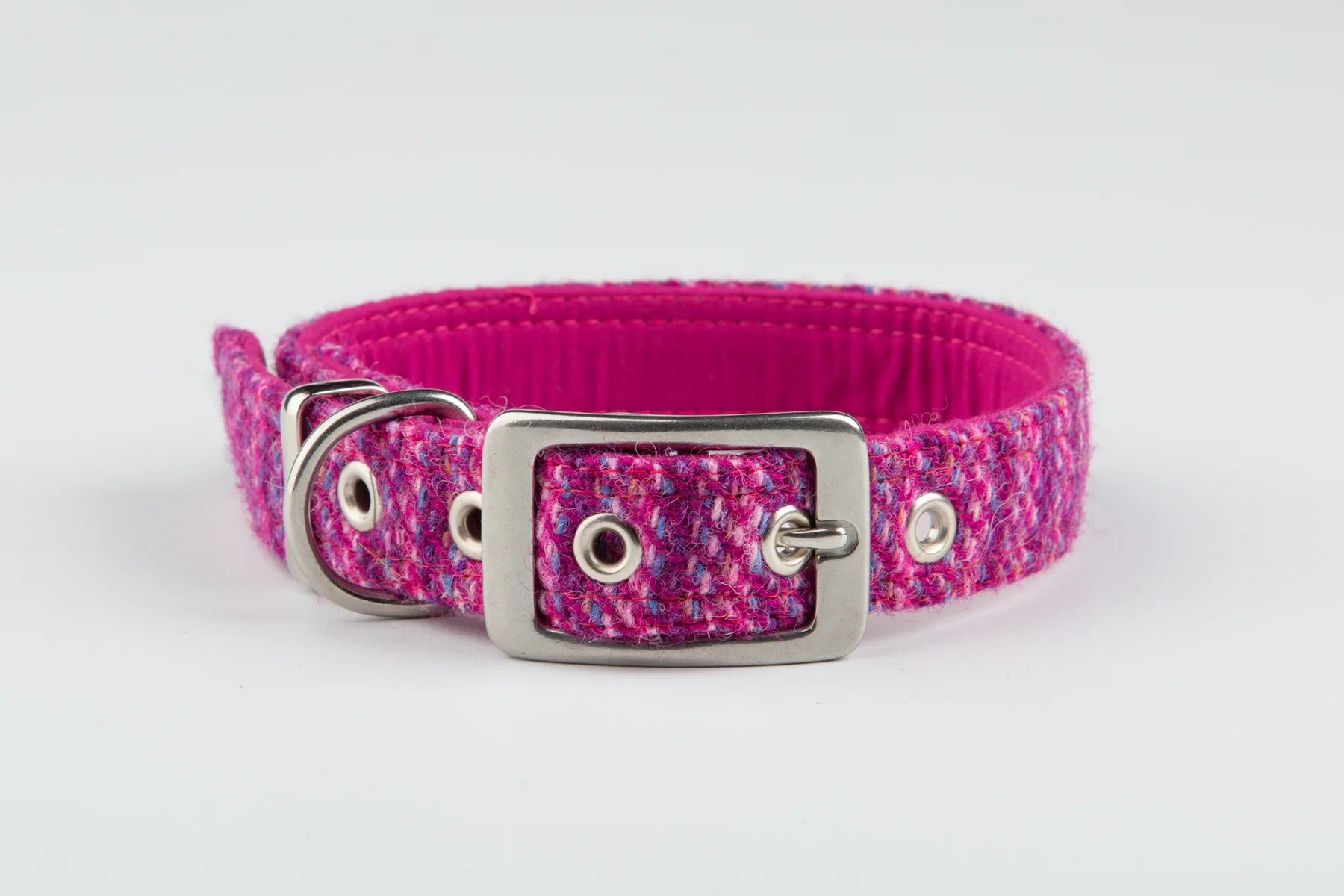 Harris Tweed silver buckle dog Collar Pink Koana