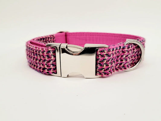 Harris Tweed dog Collar Pink Paradise