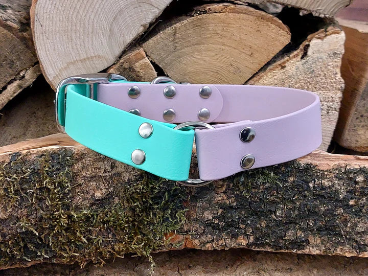 waterproof Dog Collar UK made Multi Coloured  Pink & Mint