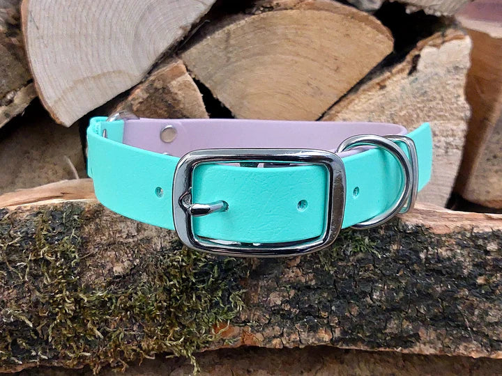 waterproof Dog Collar UK made Multi Coloured  Pastel pink & mint