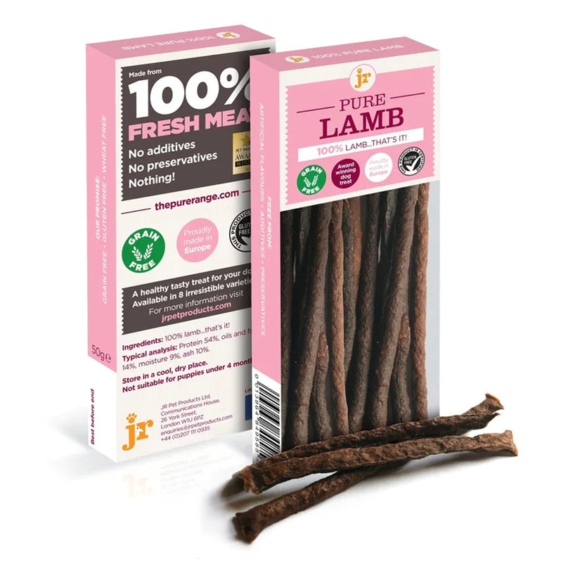 100% lamb dog treats made from prime cuts. Grain-free, Chicken Free hypoallergenic, high-protein sticks for puppies and dogs with no additives or preservatives.