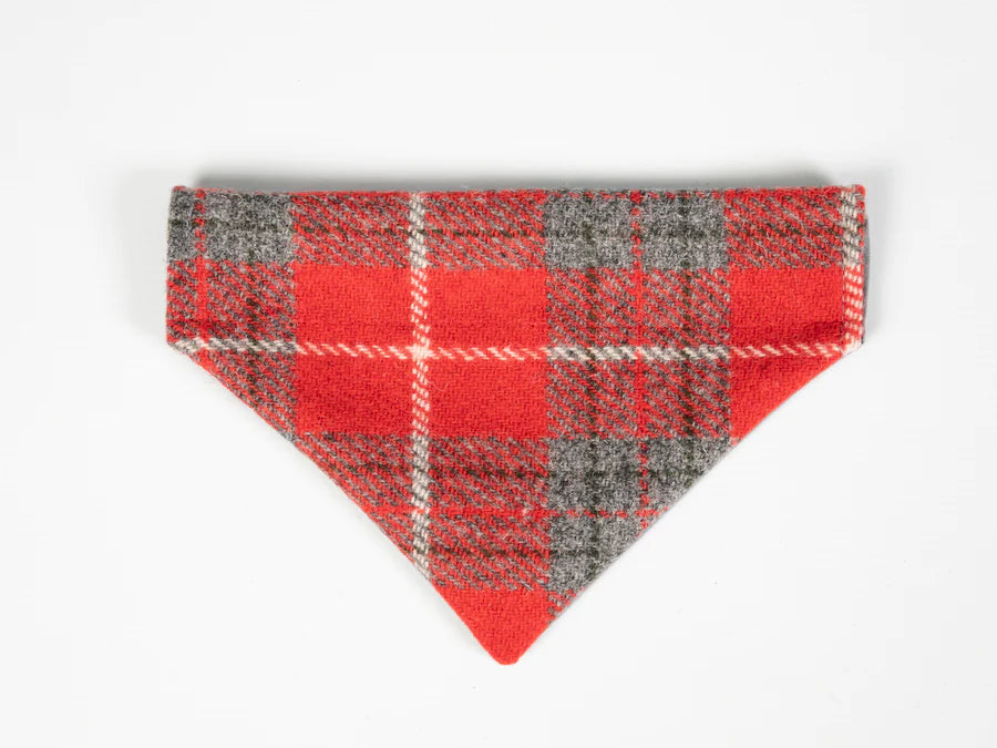 Harris Tweed dog bandana red & grey check