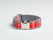 Harris Tweed dog Collar red & grey check