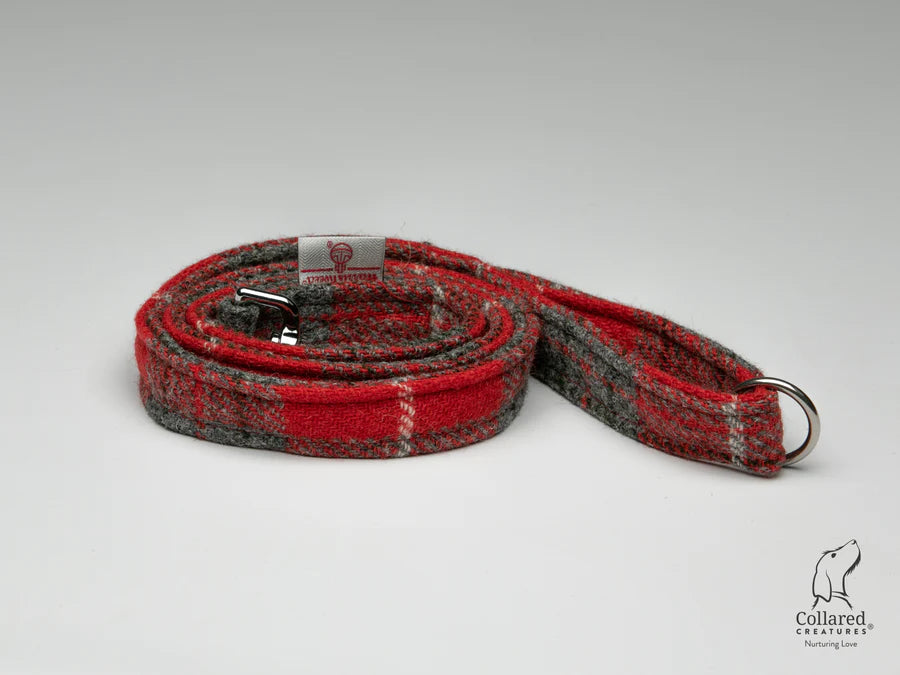 Harris Tweed dog lead red & grey check