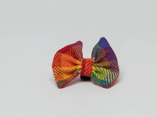 Harris tweed Dog Bow Tie Rainbow Check