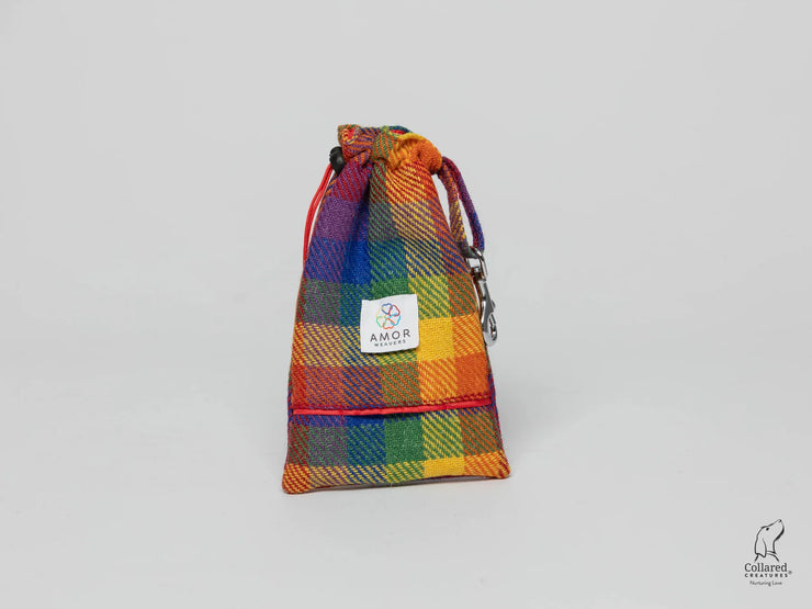 Harris Tweed dog treat bag rainbow check