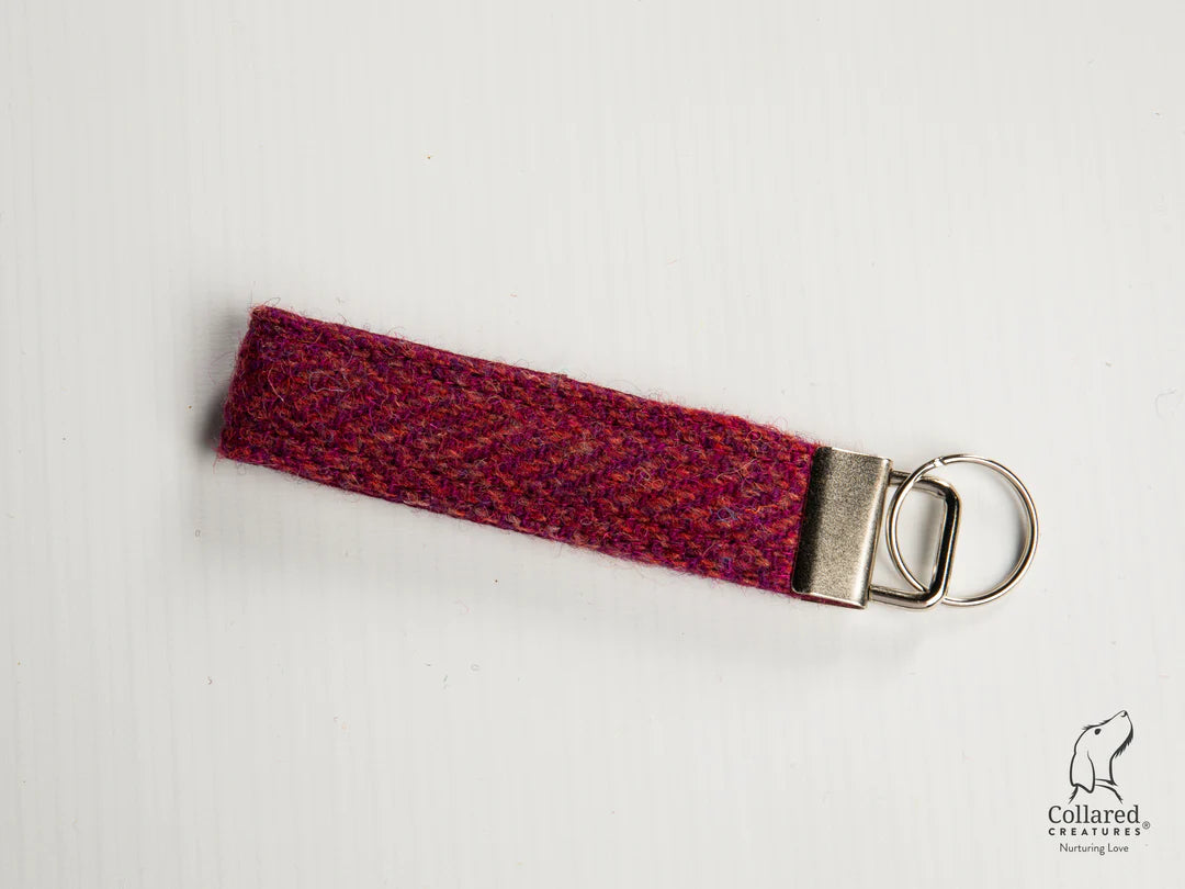 Harris Tweed Key ring raspberry & Coral herringbone