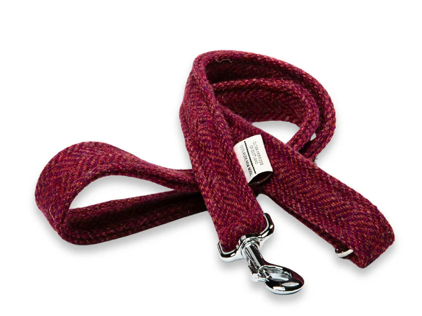 Harris Tweed Raspberry Coral Herringbone Dog Lead