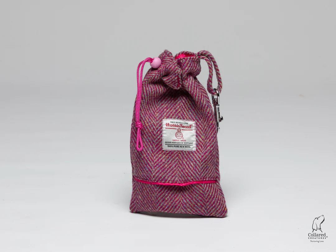 Harris Tweed dog treatbag raspberry & coral herringbone