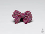 Harris Tweed dog bow tie raspberry & coral herringbone