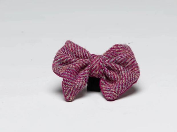 Harris tweed Dog Bow Tie Raspberry & Coral