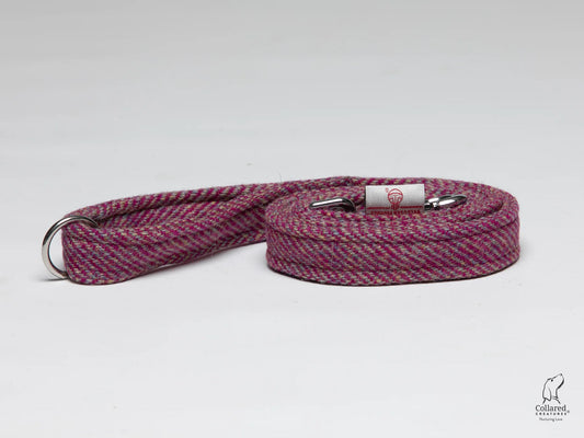 Harris tweed Dog Lead  Raspberry & Coral Herringbone