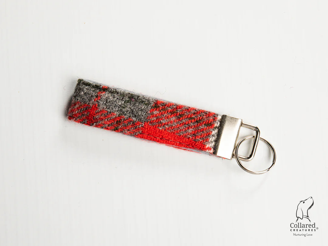 Harris Tweed Red & Grey Check Keyring