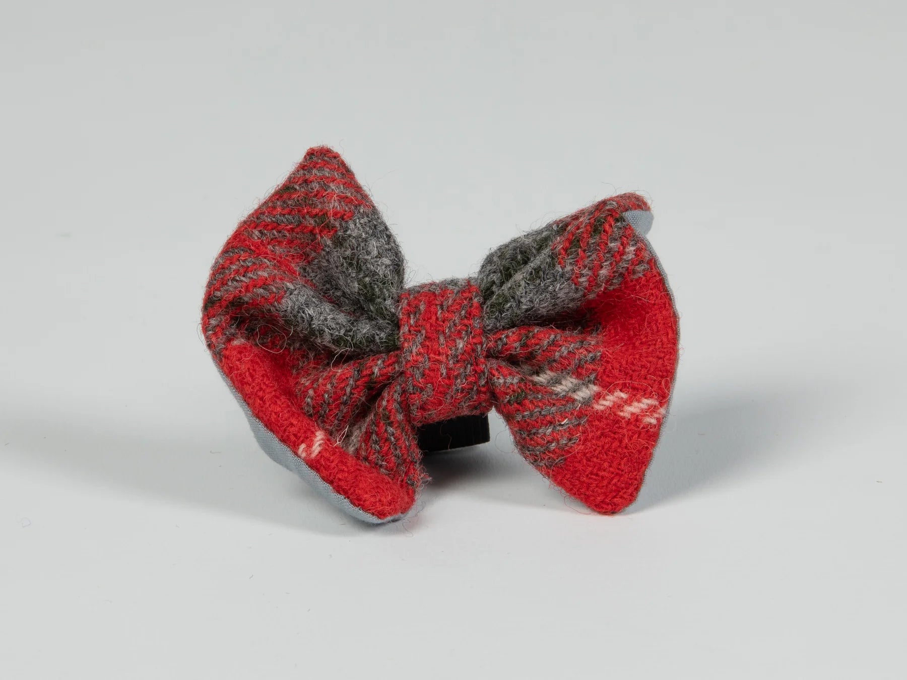 Harris tweed Dog Bow Tie Rd & Grey Check