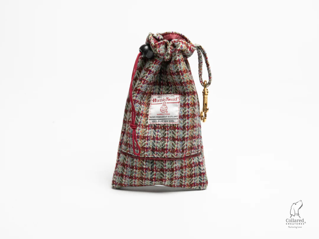 Harris Tweed dog treatbag red multi check