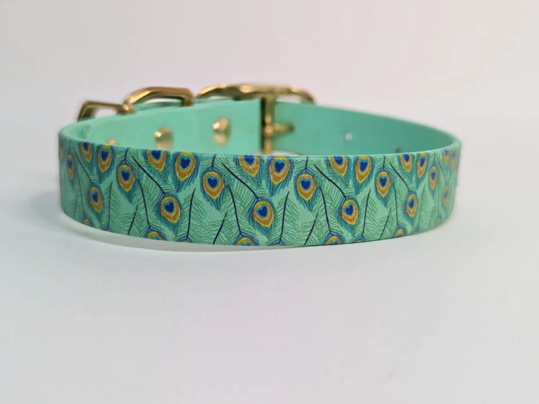 Peacock feather printed waterproof collar