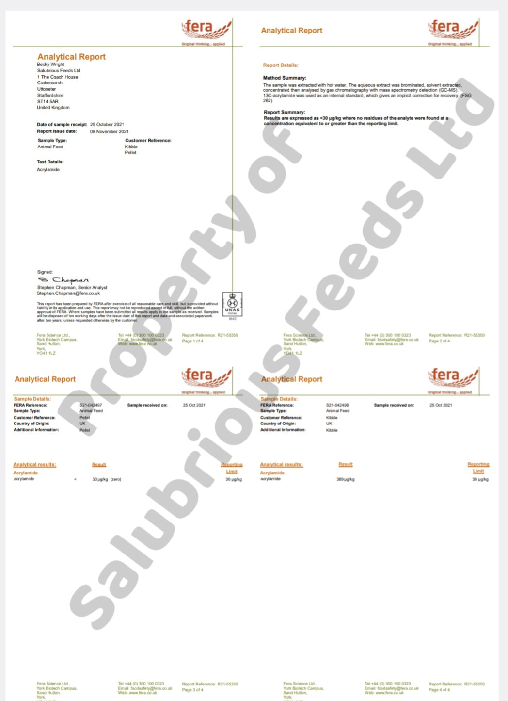Acylamide free certificate