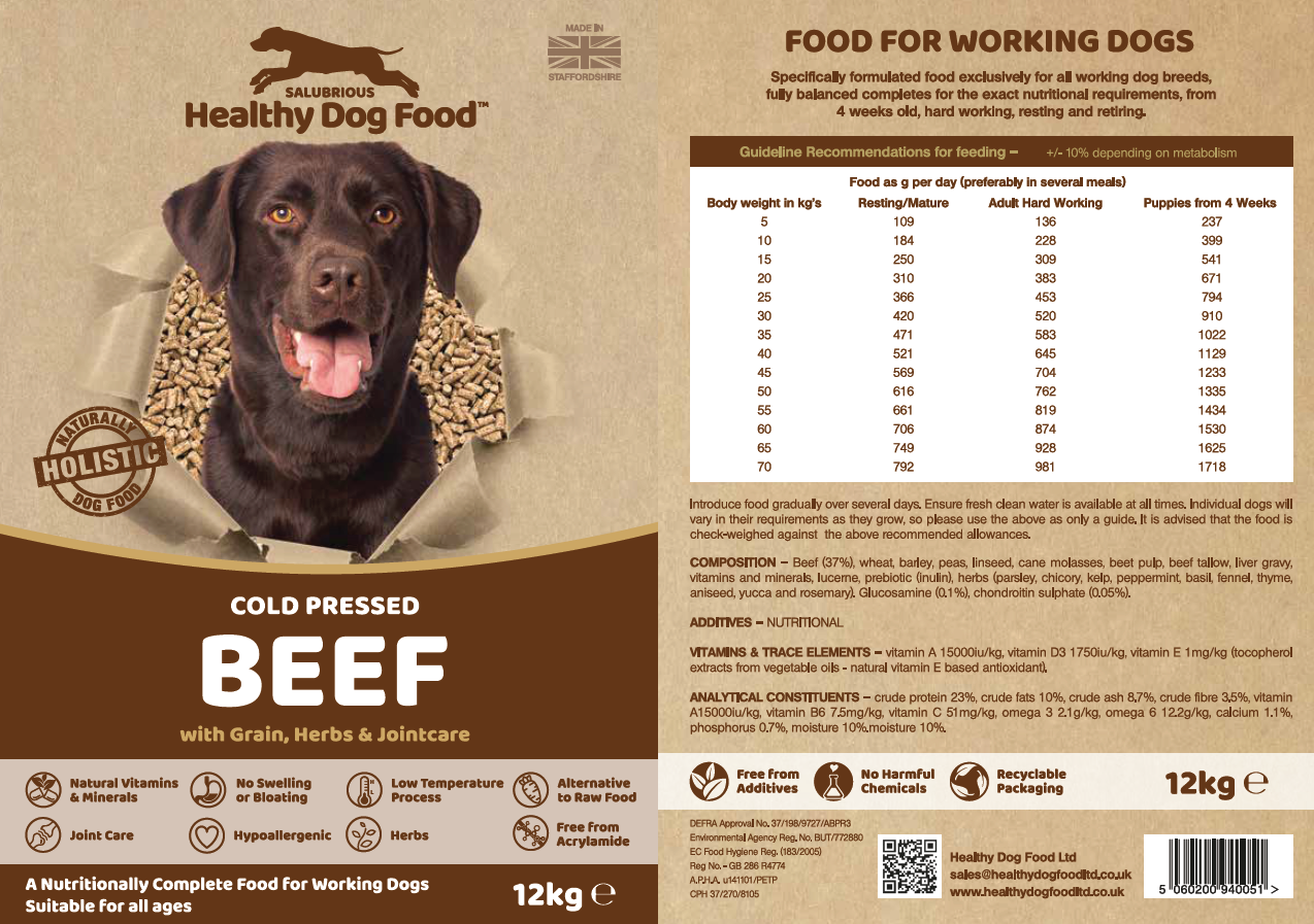 Cold pressed beef with grain - Chicken Free dog food