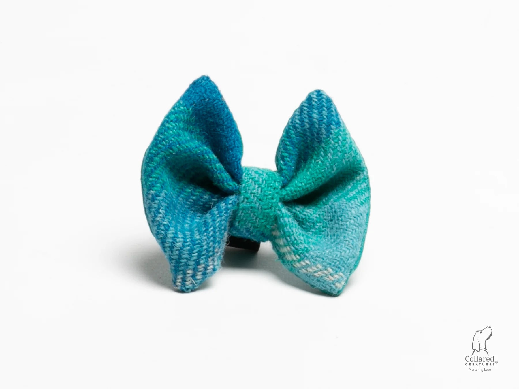 Harris Tweed dog bow tie sea breeze check