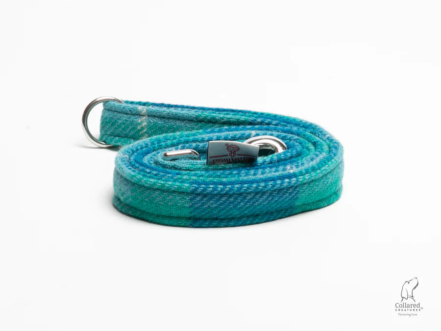 Harris Tweed dog lead sea breeze check