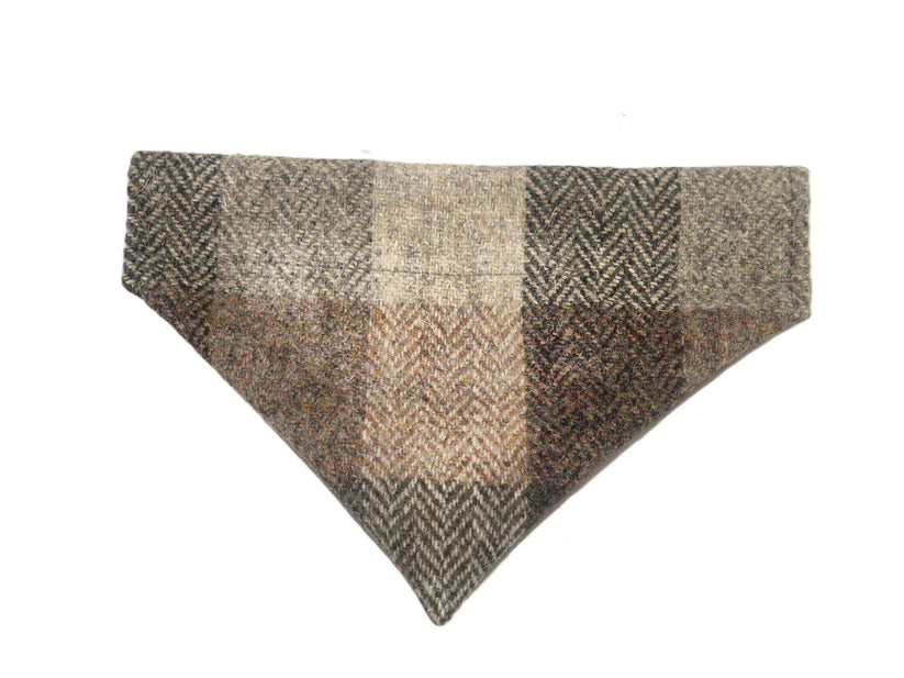 Harris Tweed Stone Check Dog Collar  Bandana