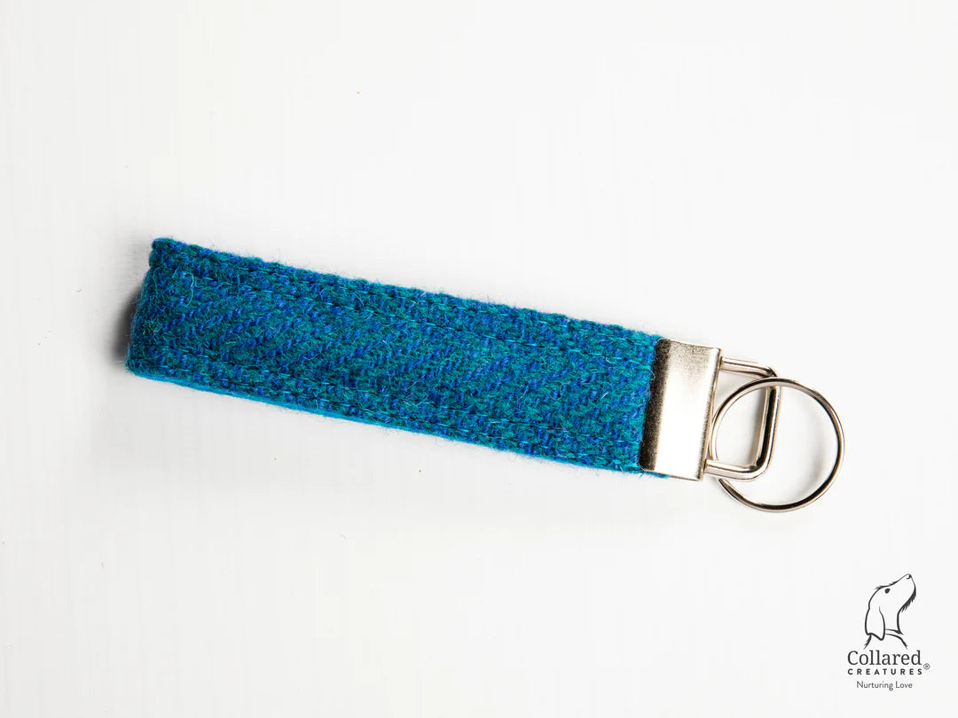 Harris Tweed Keyring Teal Herringbone